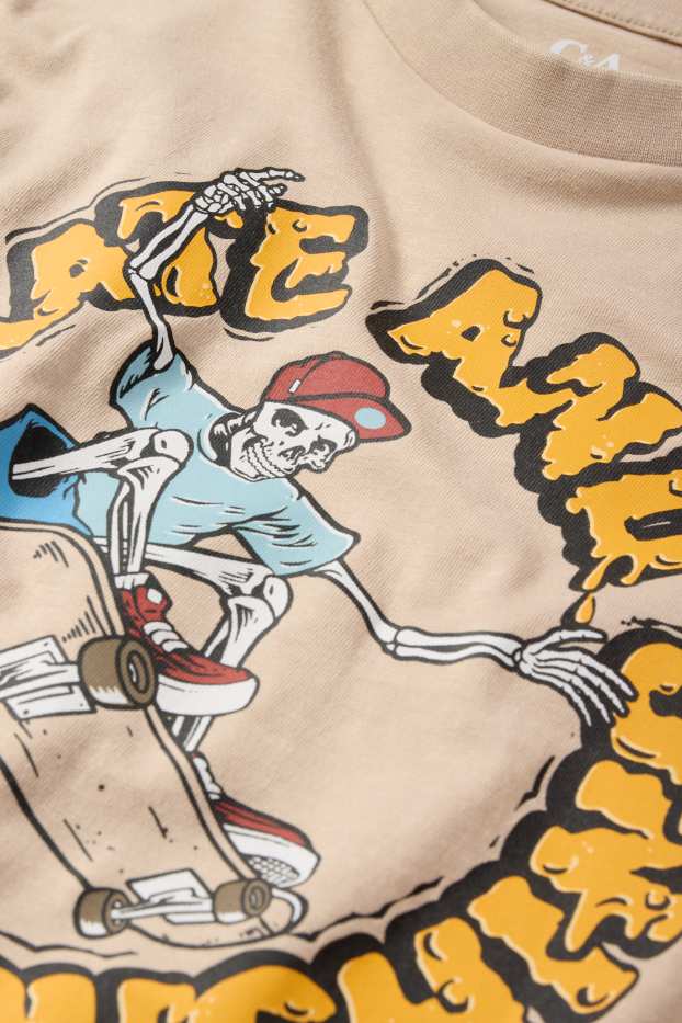 Kinder Buben - Skater-Skelett - Kurzarmshirt - beige