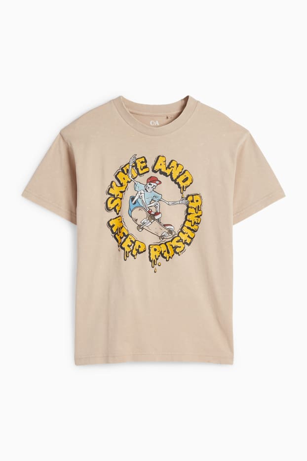 Kinder Buben - Skater-Skelett - Kurzarmshirt - beige
