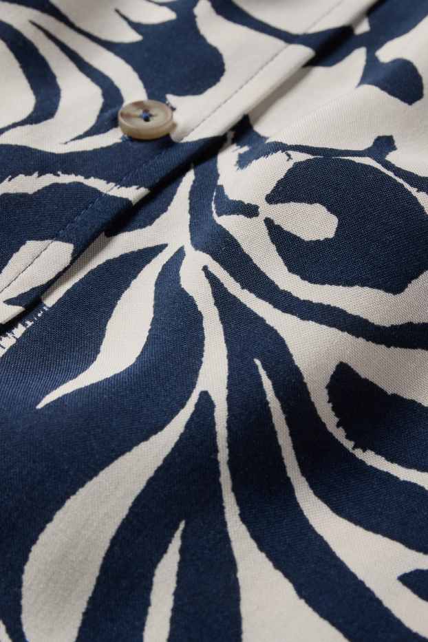 Donna - Vestito a camicia in viscosa - a fiori - blu scuro / bianco crema