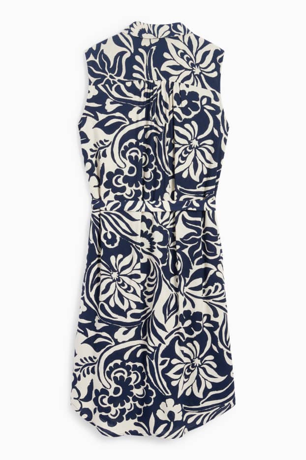 Donna - Vestito a camicia in viscosa - a fiori - blu scuro / bianco crema