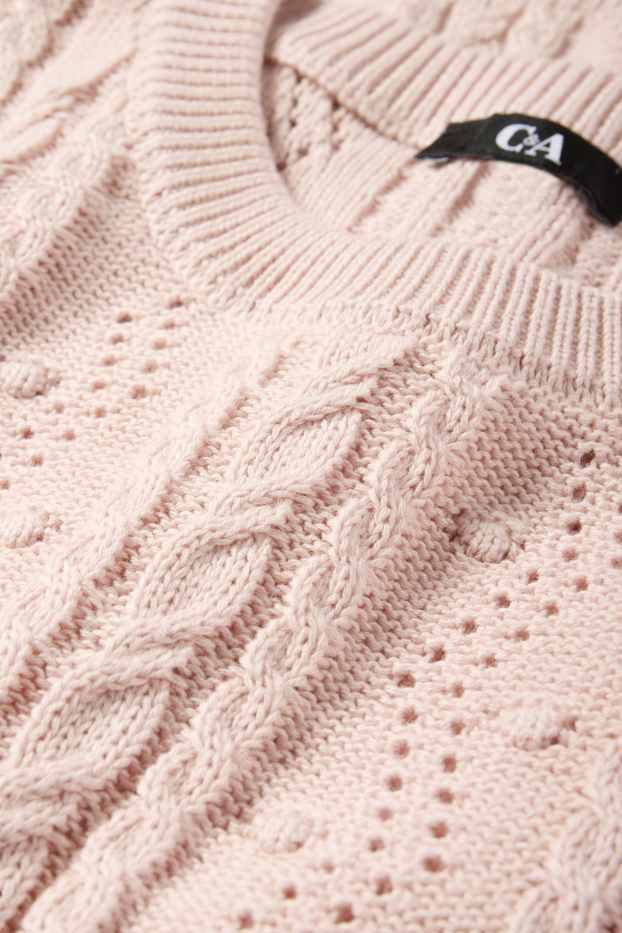 Women - Knitted jumper - short sleeve - cable knit pattern - rose