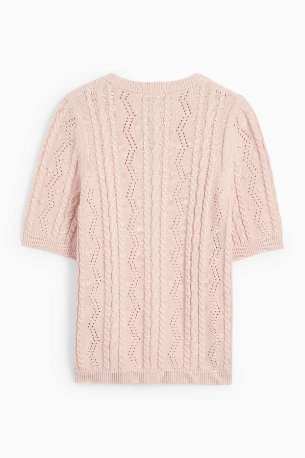 Women - Knitted jumper - short sleeve - cable knit pattern - rose