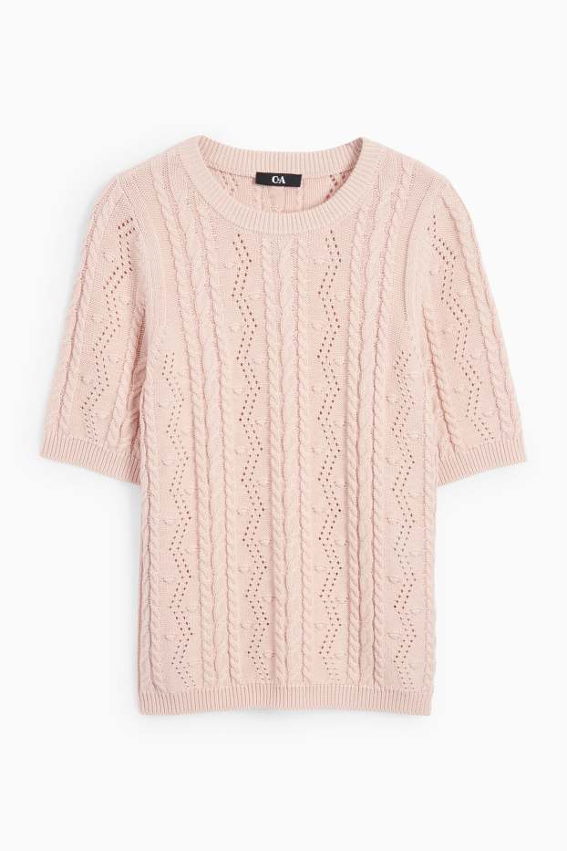 Women - Knitted jumper - short sleeve - cable knit pattern - rose