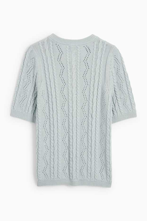 Femmes - Gilet de maille - motif tressé - bleu clair