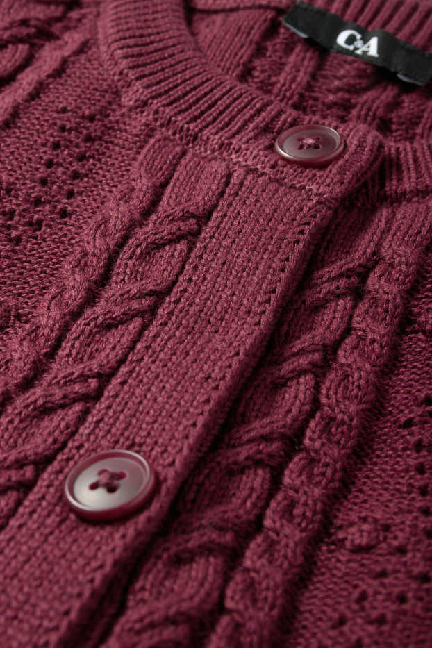 Donna - Cardigan - motivo treccia - bordeaux