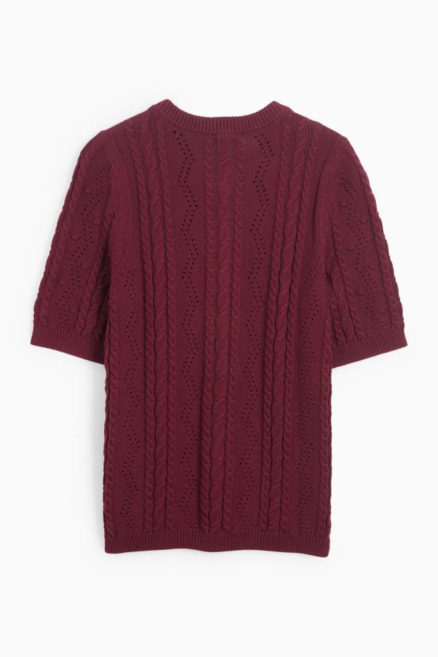 Donna - Cardigan - motivo treccia - bordeaux