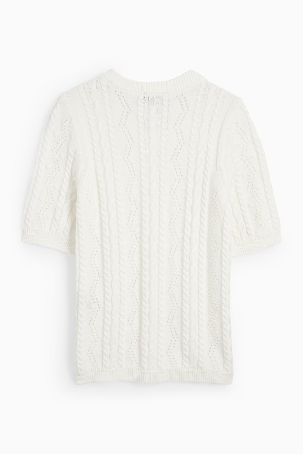 Femmes - Gilet de maille - motif tressé - blanc