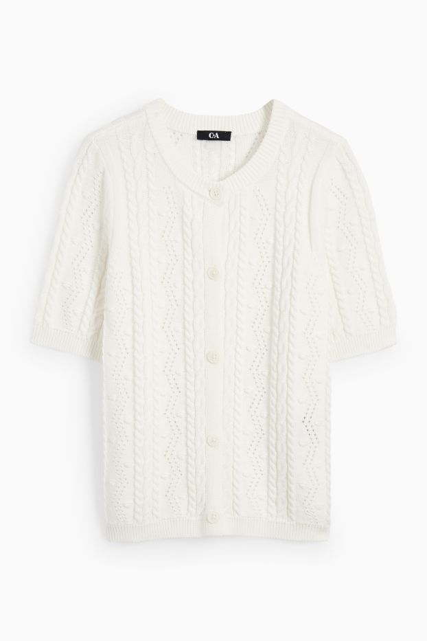 Femmes - Gilet de maille - motif tressé - blanc