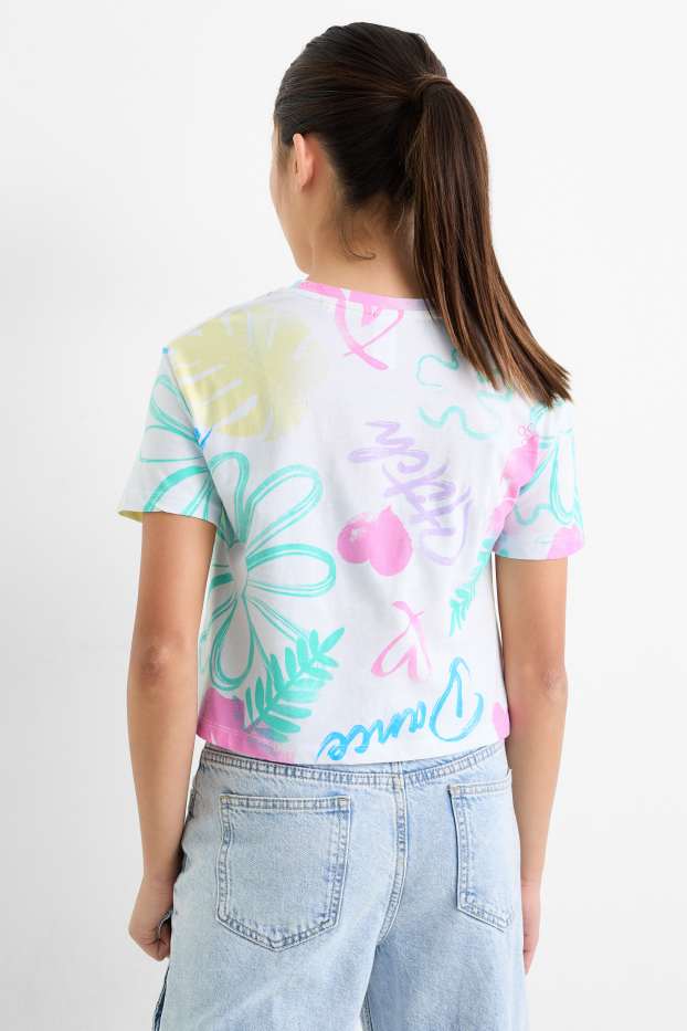 Kinder Mädchen - Lilo & Stitch - Kurzarmshirt - geblümt - weiss