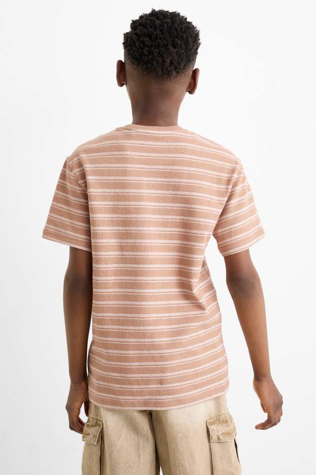 Kinder Buben - BMX - Kurzarmshirt - gestreift - strukturiert - braun