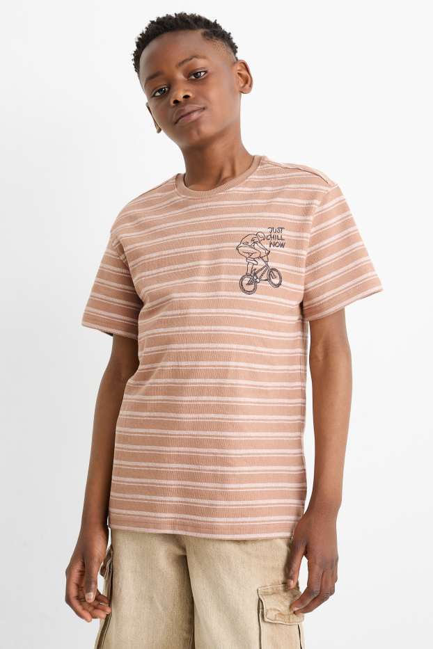 Kinder Buben - BMX - Kurzarmshirt - gestreift - strukturiert - braun