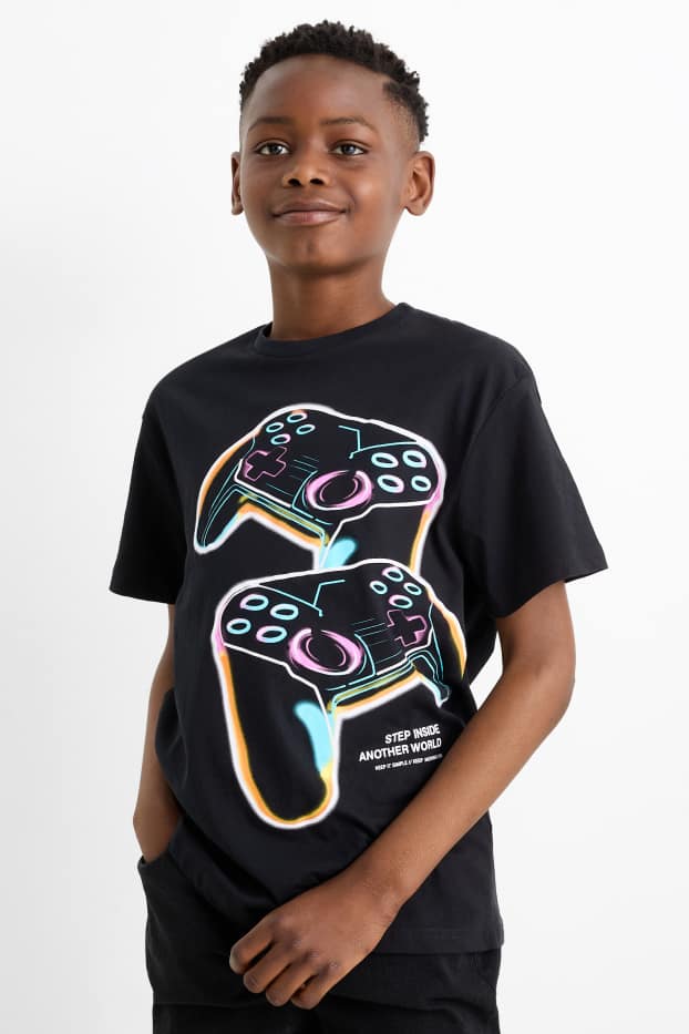 Bambini - Confezione da 2 - videogiochi - maglia a maniche corte - nero