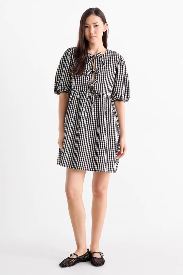 Donna - Vestito svasato - a quadretti - nero / bianco