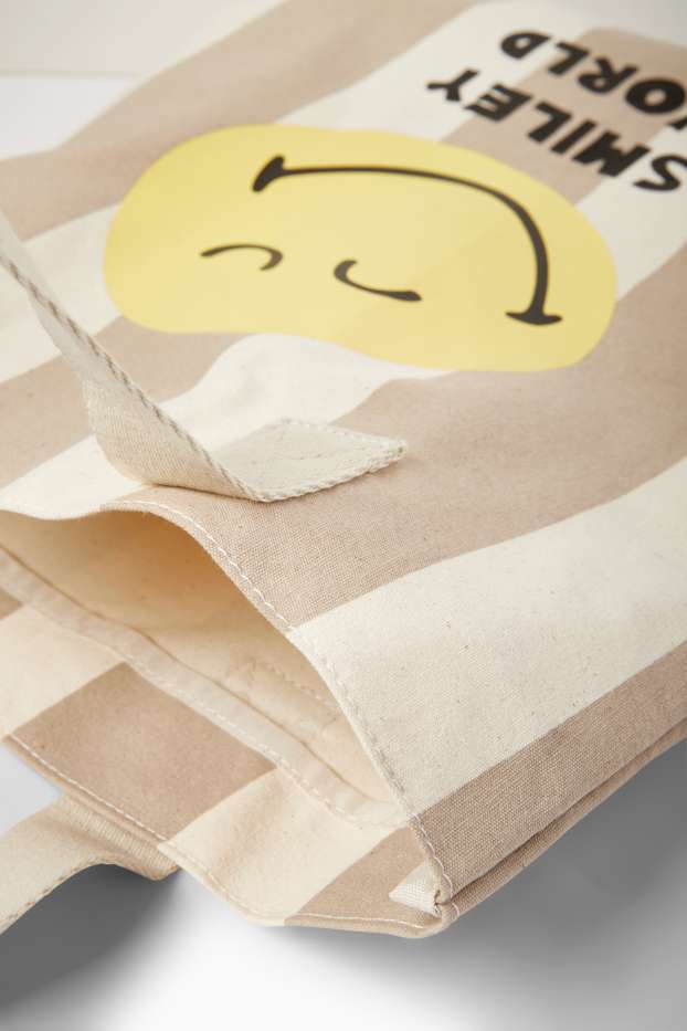 Women - Large shopper - striped - SmileyWorld® - beige