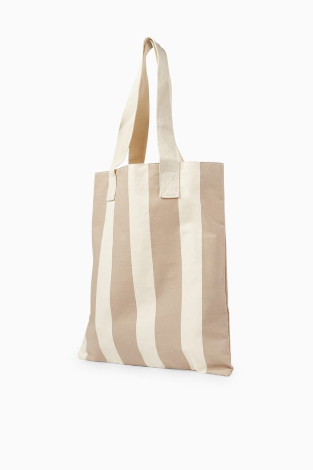 Women - Large shopper - striped - SmileyWorld® - beige