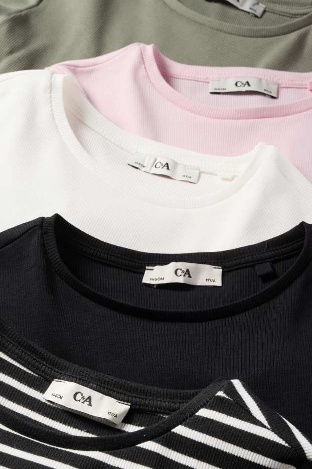 Enfants filles - Lot de 5 - T-shirts - côtelés - blanc / noir