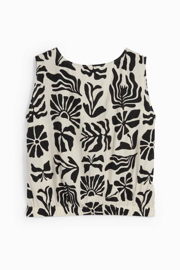 Femmes - Chemisier à col V et nœud - à motif - noir / beige