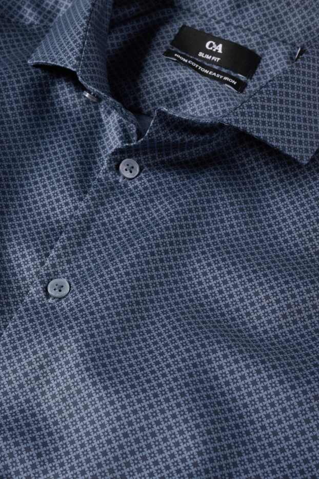 Herren - Businesshemd - Slim Fit - Kent - bügelleicht - gemustert - dunkelblau