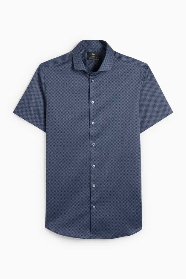 Herren - Businesshemd - Slim Fit - Kent - bügelleicht - gemustert - dunkelblau
