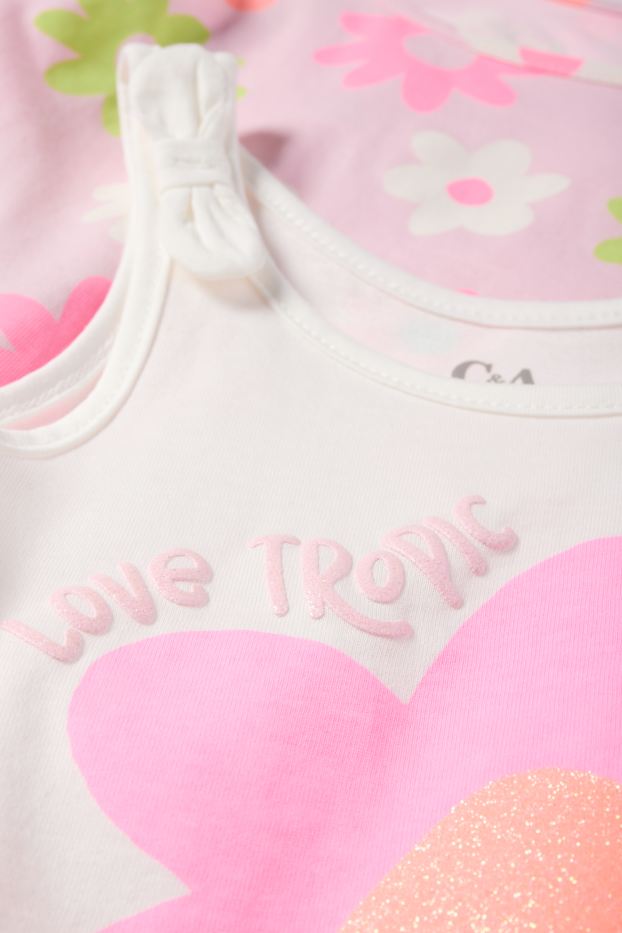 Enfants filles - Lot de 2 - fleurs - tops effrangés - rose