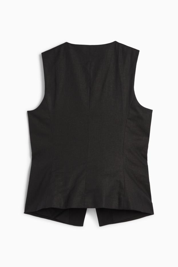 Femmes - Gilet sans manches - tailored fit - lin mélangé - noir