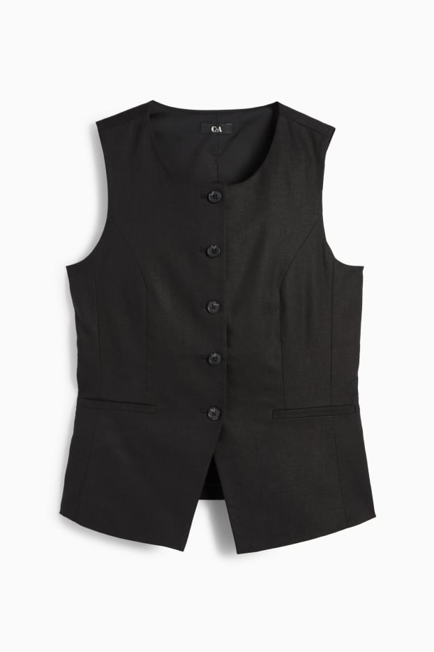 Femmes - Gilet sans manches - tailored fit - lin mélangé - noir
