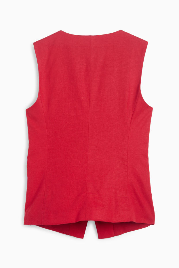 Dámské - Vesta - tailored fit - lněná směs - tmavočervená