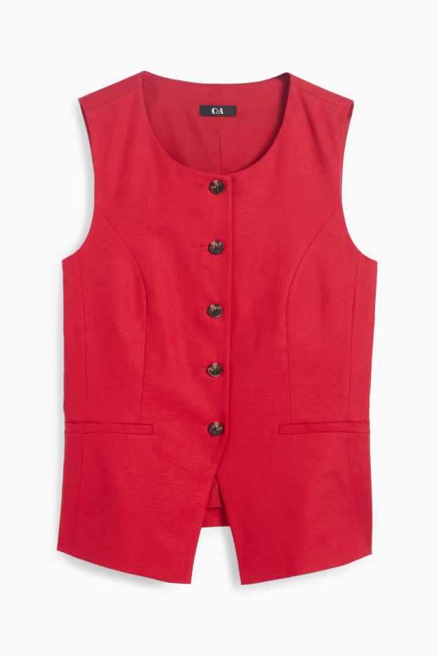 Dámské - Vesta - tailored fit - lněná směs - tmavočervená