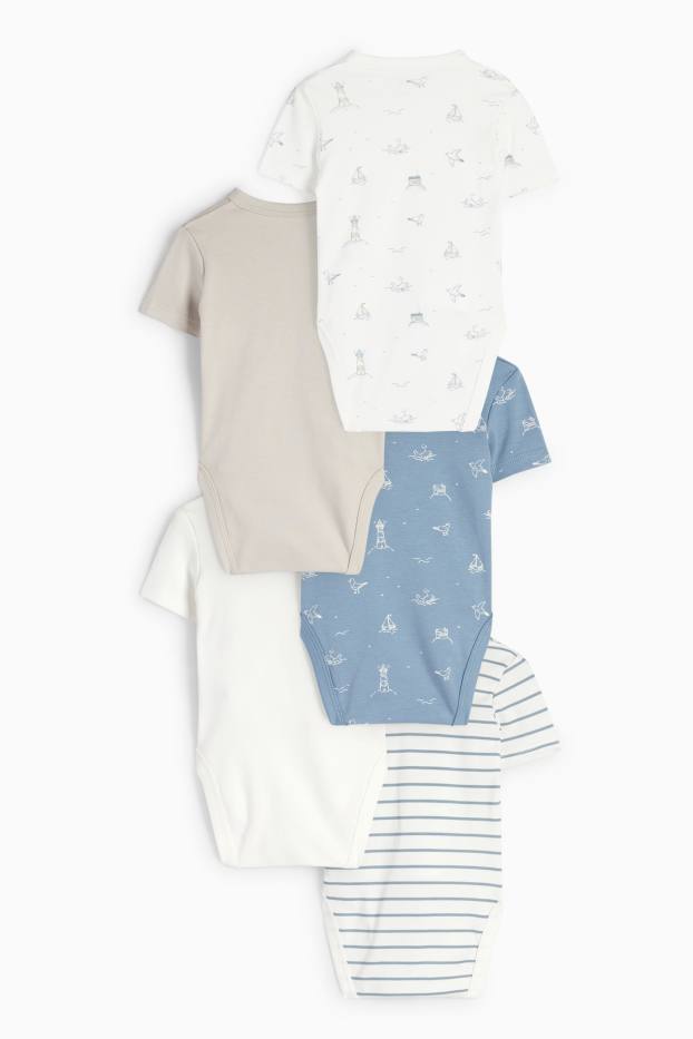 Baby: jongens - Set van 5 - zeilboot - wikkelrompertje - blauw