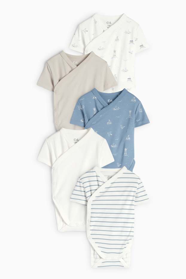 Baby: jongens - Set van 5 - zeilboot - wikkelrompertje - blauw