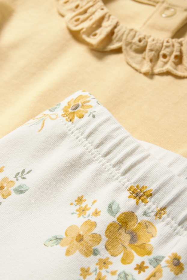 Bébés filles - Petites fleurs - tenue pour bébé - Broderie Anglaise - 3 pièces - jaune