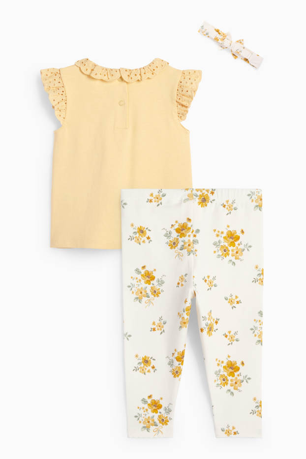 Bébés filles - Petites fleurs - tenue pour bébé - Broderie Anglaise - 3 pièces - jaune