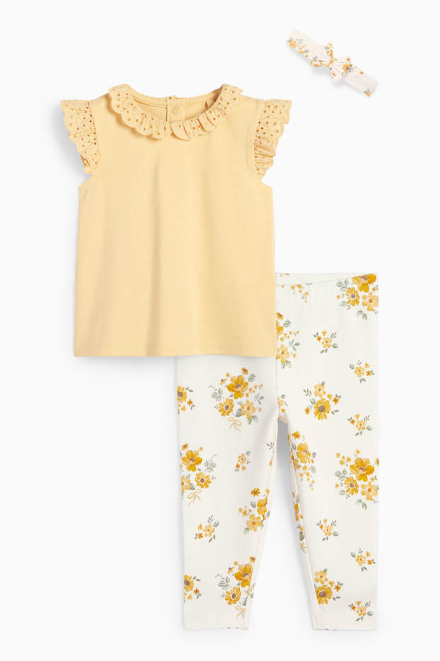 Bébés filles - Petites fleurs - tenue pour bébé - Broderie Anglaise - 3 pièces - jaune