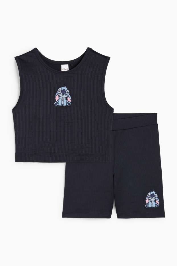 Children Girls - Lilo & Stitch - set - top and cycling shorts - ribbed - dark blue