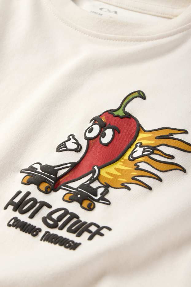 Kinderen: jongens - Skater chili - set - T-shirt en shorts - 2-delig - crème wit