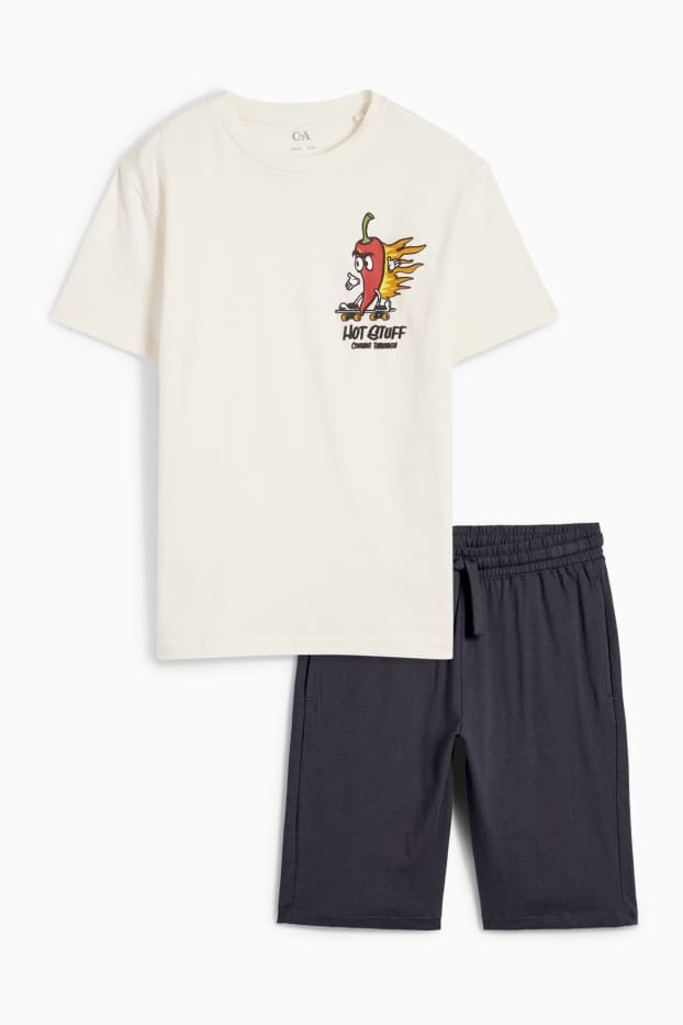 Kinderen: jongens - Skater chili - set - T-shirt en shorts - 2-delig - crème wit
