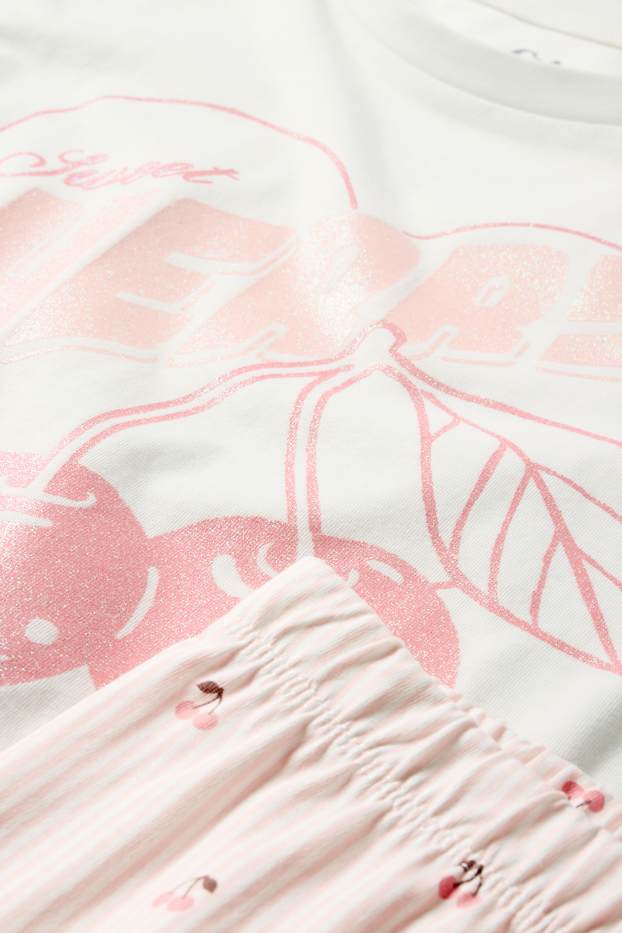 Kinderen: meisjes - Kers - pyjama - 2-delig - wit / roze