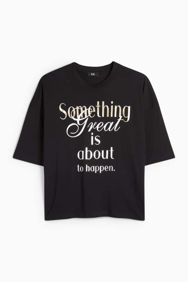 Damen - T-Shirt - Oversized - Glanz-Effekt - schwarz