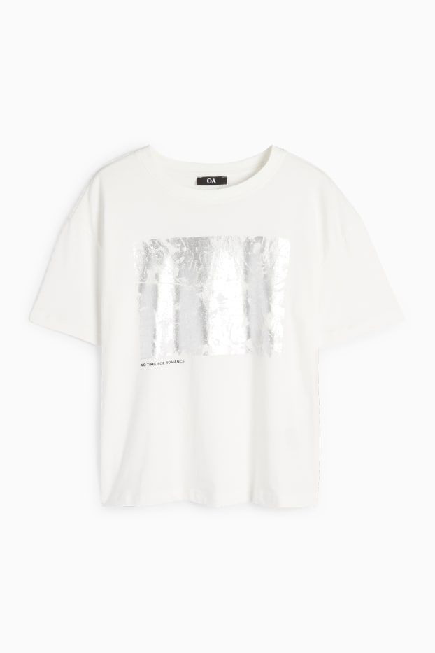 Dames - T-shirt - regular fit - glanseffect - wit
