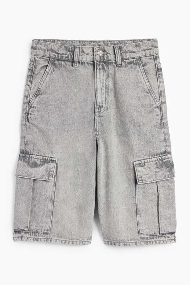 Niños - Bermuda vaquera cargo - vaqueros - gris claro