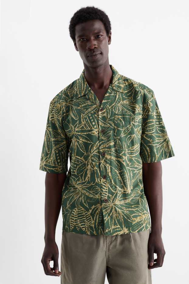 Hommes - Chemise - regular fit - col à revers - à motif - vert foncé