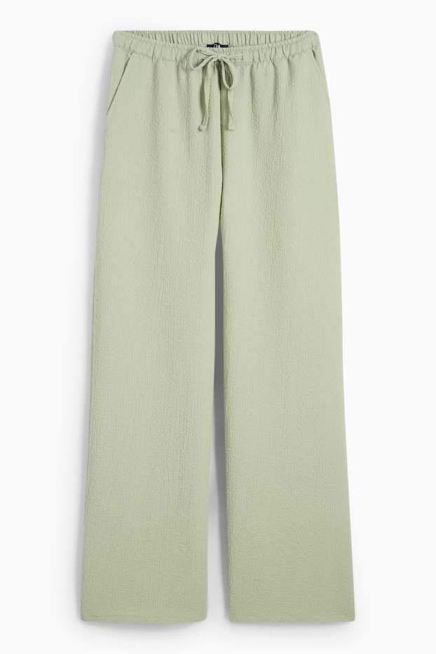 Femmes - Pantalon en toile - mid waist - wide leg - vert clair