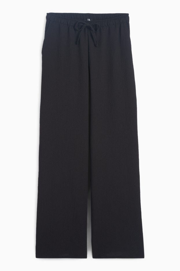 Damen - Stoffhose - Mid Waist - Wide Leg - schwarz