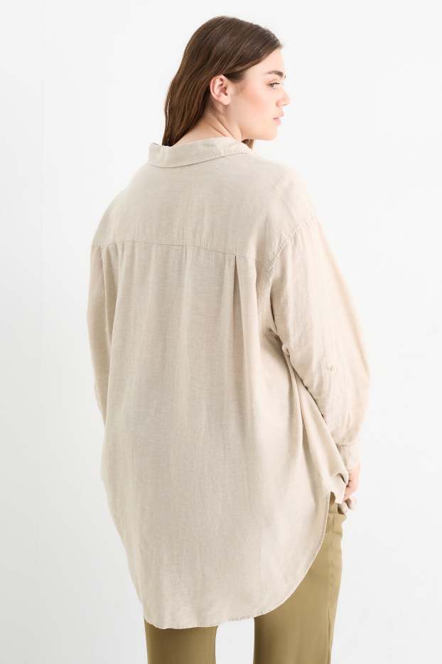 Damen - Bluse - Leinen-Mix - beige-melange