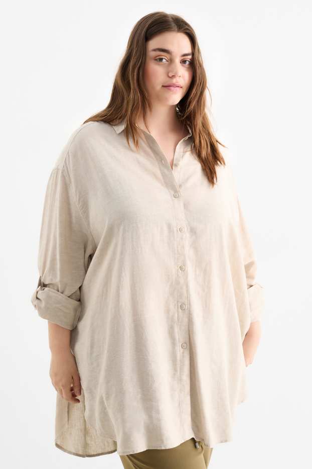 Damen - Bluse - Leinen-Mix - beige-melange