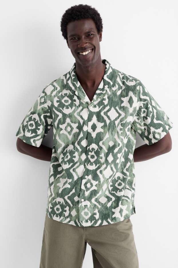 Bărbați - Cămașă - regular fit - guler cu rever - cu model - verde