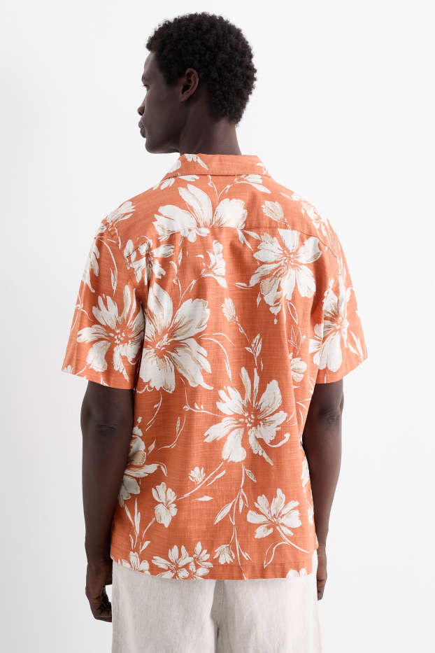 Pánské - Košile - regular fit - klopový límec - se vzorem - oranžová