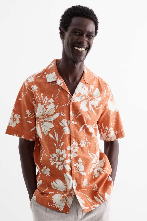 Pánské - Košile - regular fit - klopový límec - se vzorem - oranžová