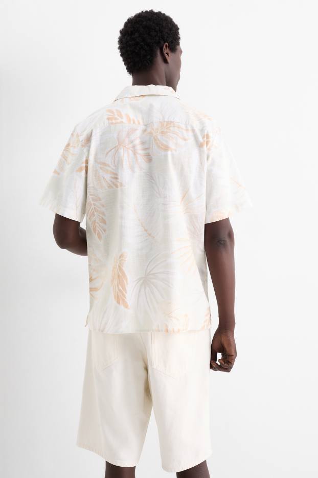 Hommes - Chemise - regular fit - col à revers - à motif - blanc crème