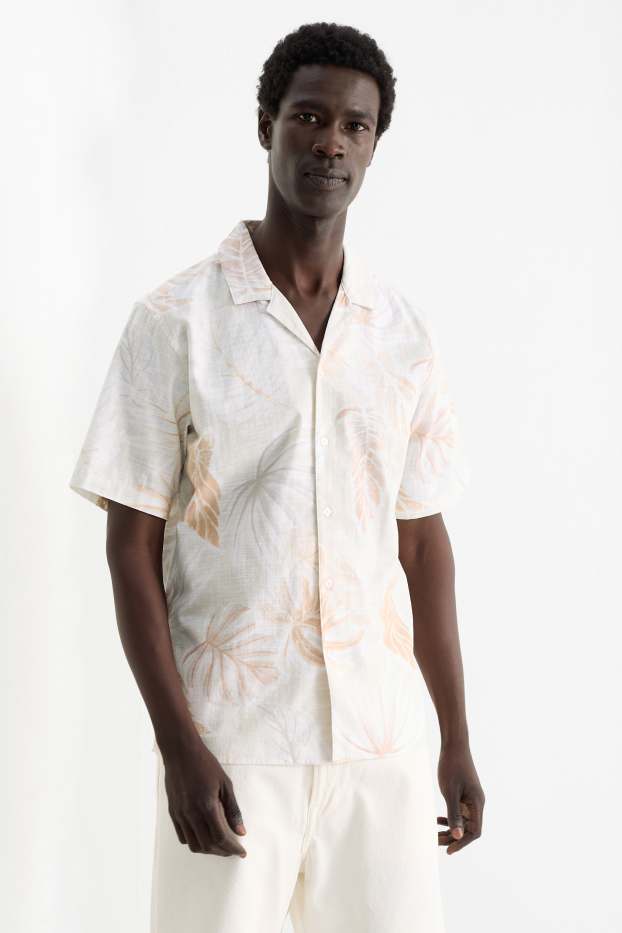 Hommes - Chemise - regular fit - col à revers - à motif - blanc crème